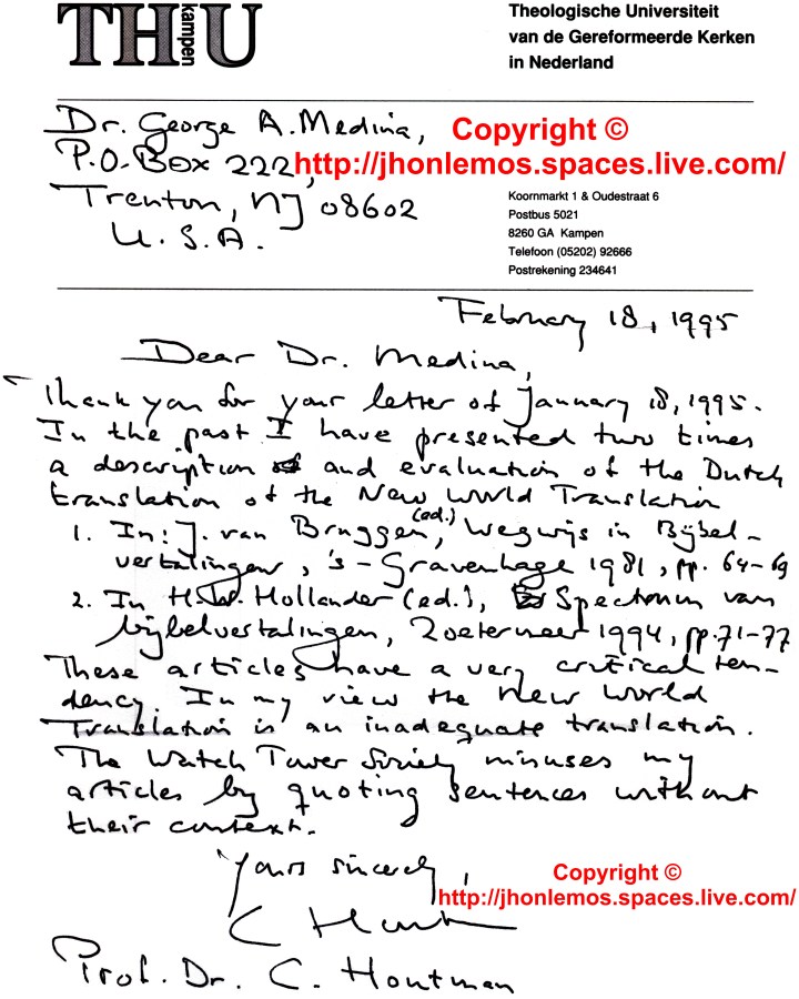 Carta del Profesor doctor Carl Houtman